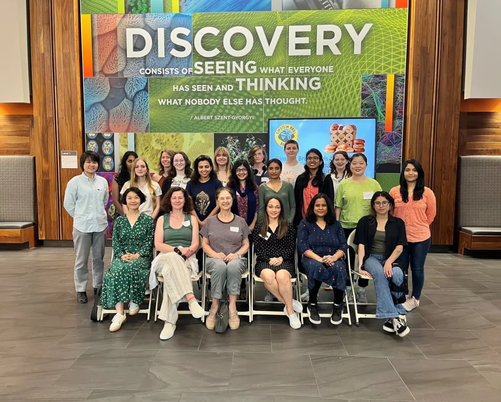 A photo of a gathering of women for the Spring Women in Physics lunch