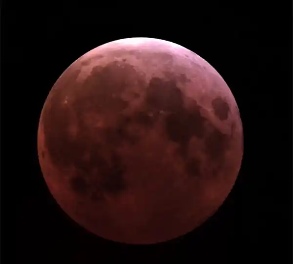 The moon during the March 2025 lunar eclipse as photographed from the Nielsen Physics Building at the University of Tennessee
