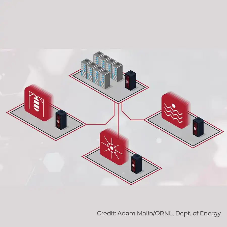 Artist's image of hybrid computing architectures integrating quantum computers